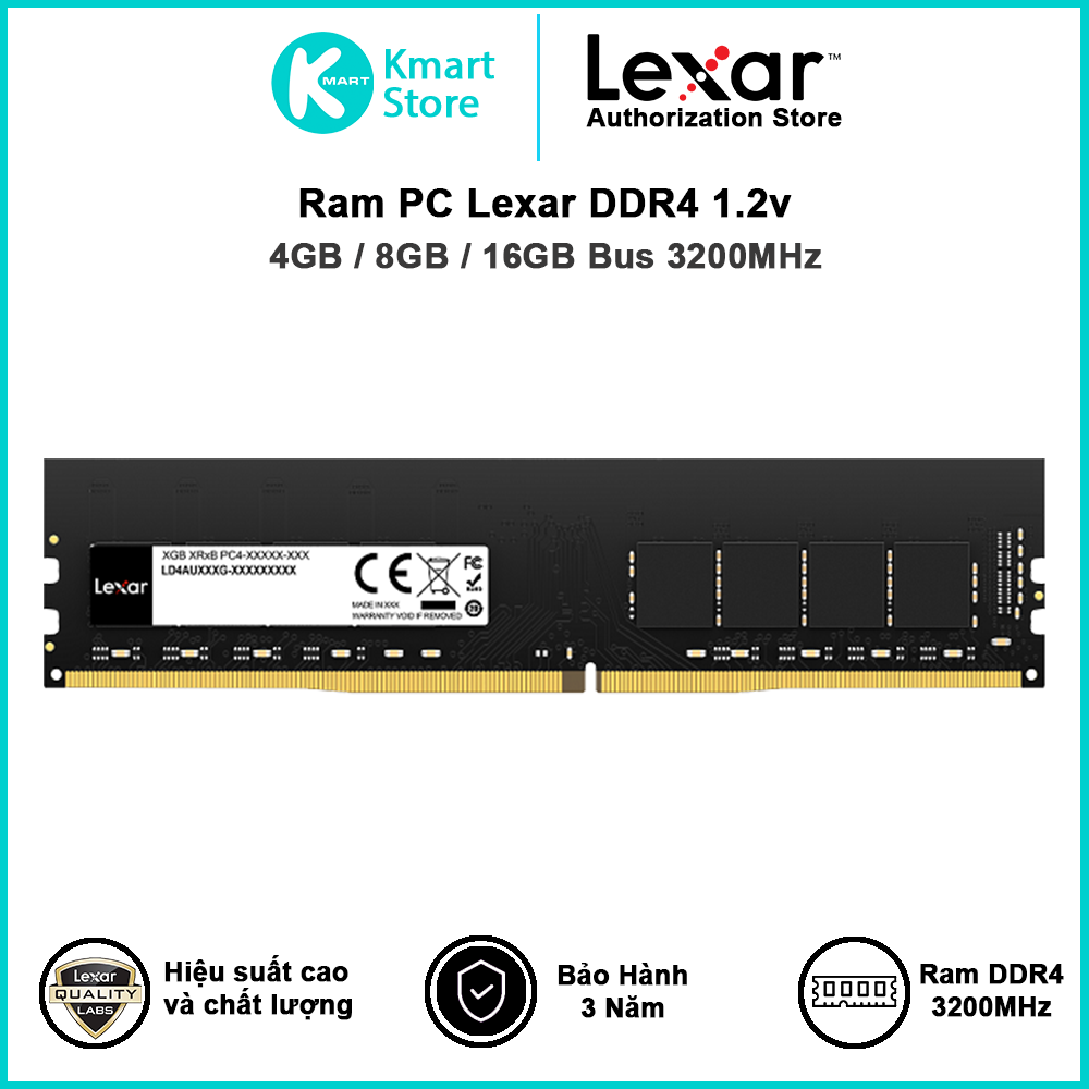 Ram máy tính PC Lexar DDR4 3200MHz 1.2v 4GB / 8GB / 16GB - Hàng Chính Hãng