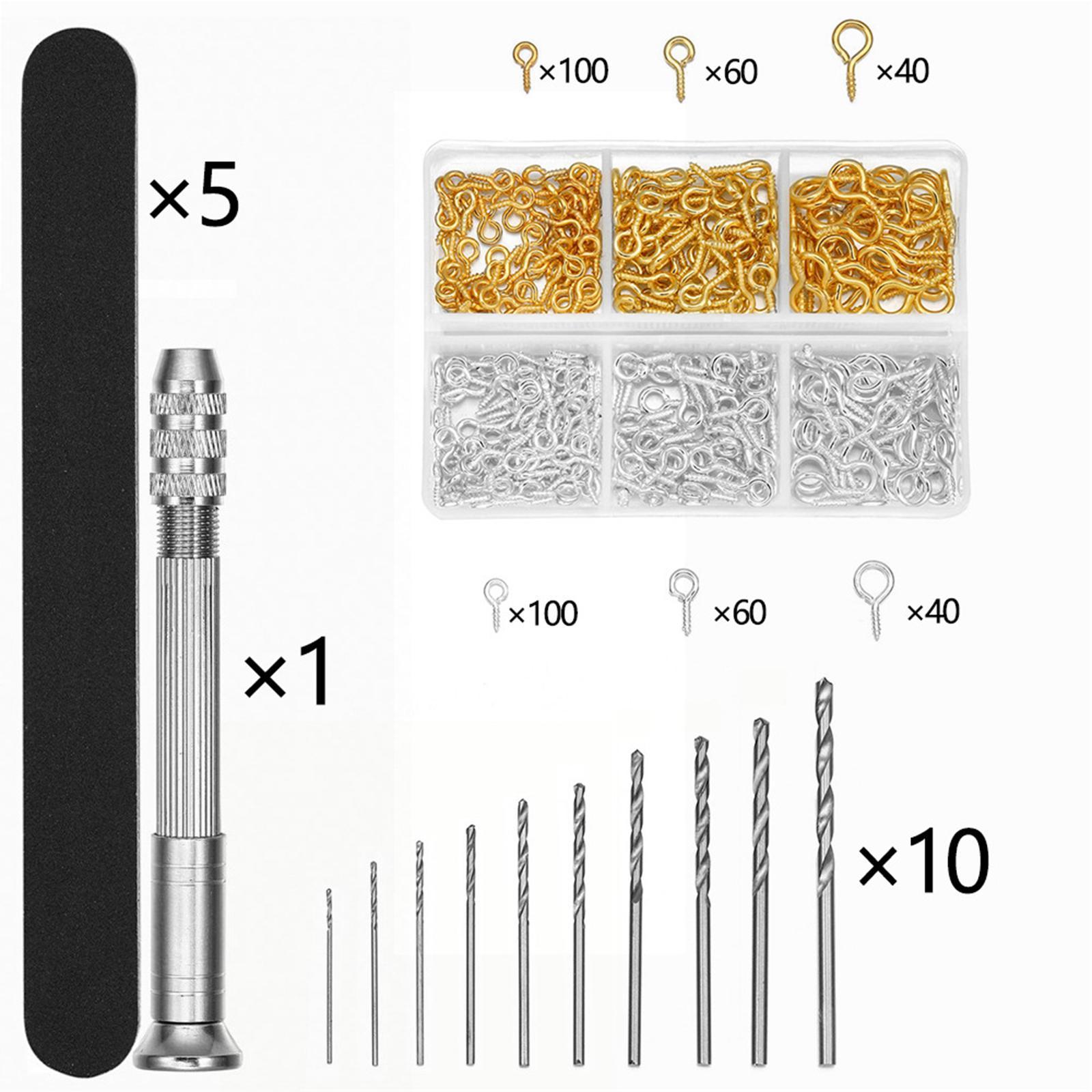 Pin Vise Kit Micro Hand Resin Drill, 10Pcs Mini Drills , 300Pcs Screw Eye Pins for Resin, Plastic, DIY Jewelry, Key Chain Making