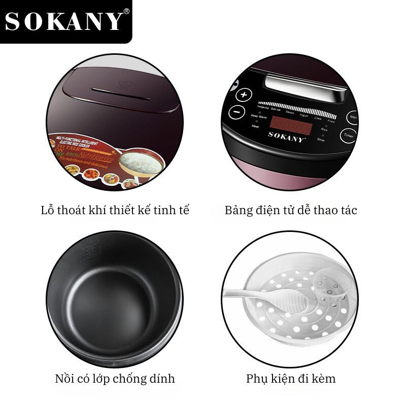 Nồi cơm điện đa năng SOKANY SK-07078 dung tích lớn 6L, bảo quản nhiệt thông minh, nấu cơm, hầm, hấp, tiện lợi mọi lúc mọi nơi - HÀNG CHÍNH HÃNG - DELIYA