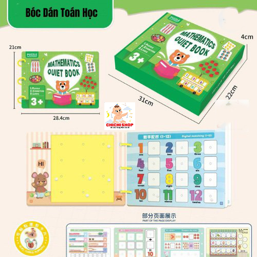 Học Liệu Toán Học Thông Minh Đầu Đời Cho Bé Mathematics Quiet Book, Học Liệu Bóc Dán Toán Montessori 16 Chủ Đề