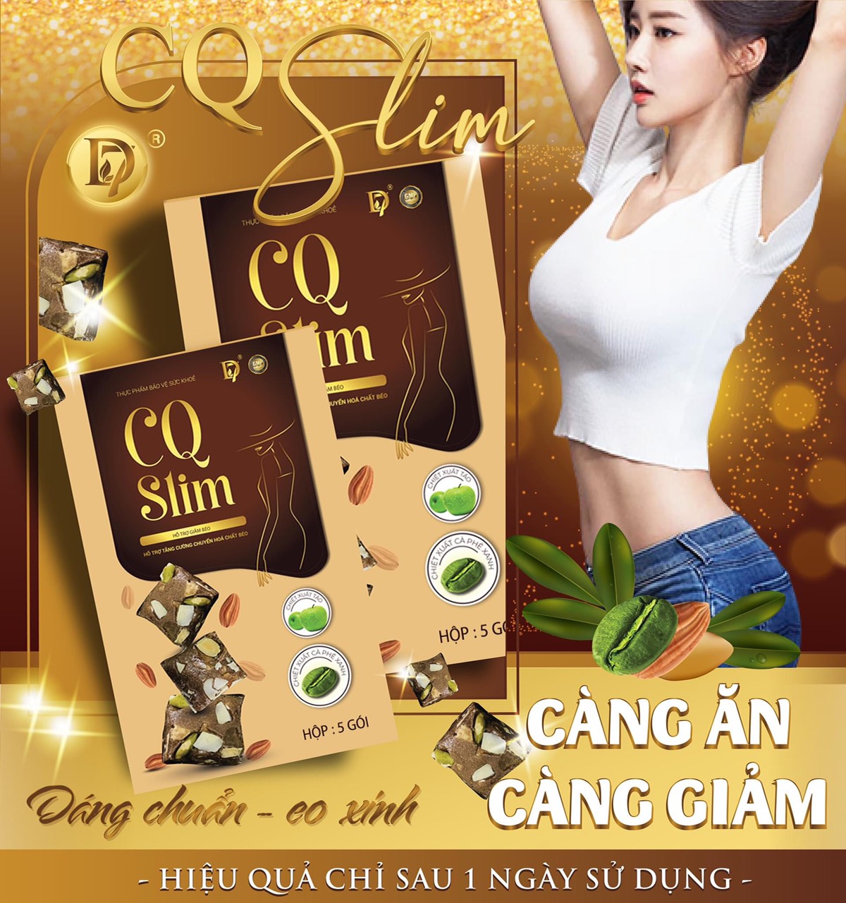 Bánh giảm cân CQ slim D7 - có tem chống hàng giả - Hộp quà tặng giảm cân ( hộp 5 bánh )