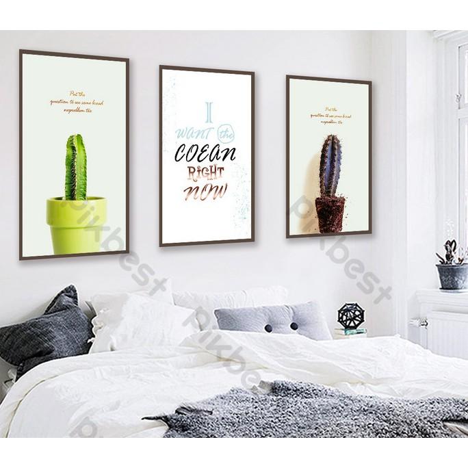Combo 3 tranh Chậu Xương Rồng, Tranh dán tường 3d trang trí phòng hiện đại MS802035