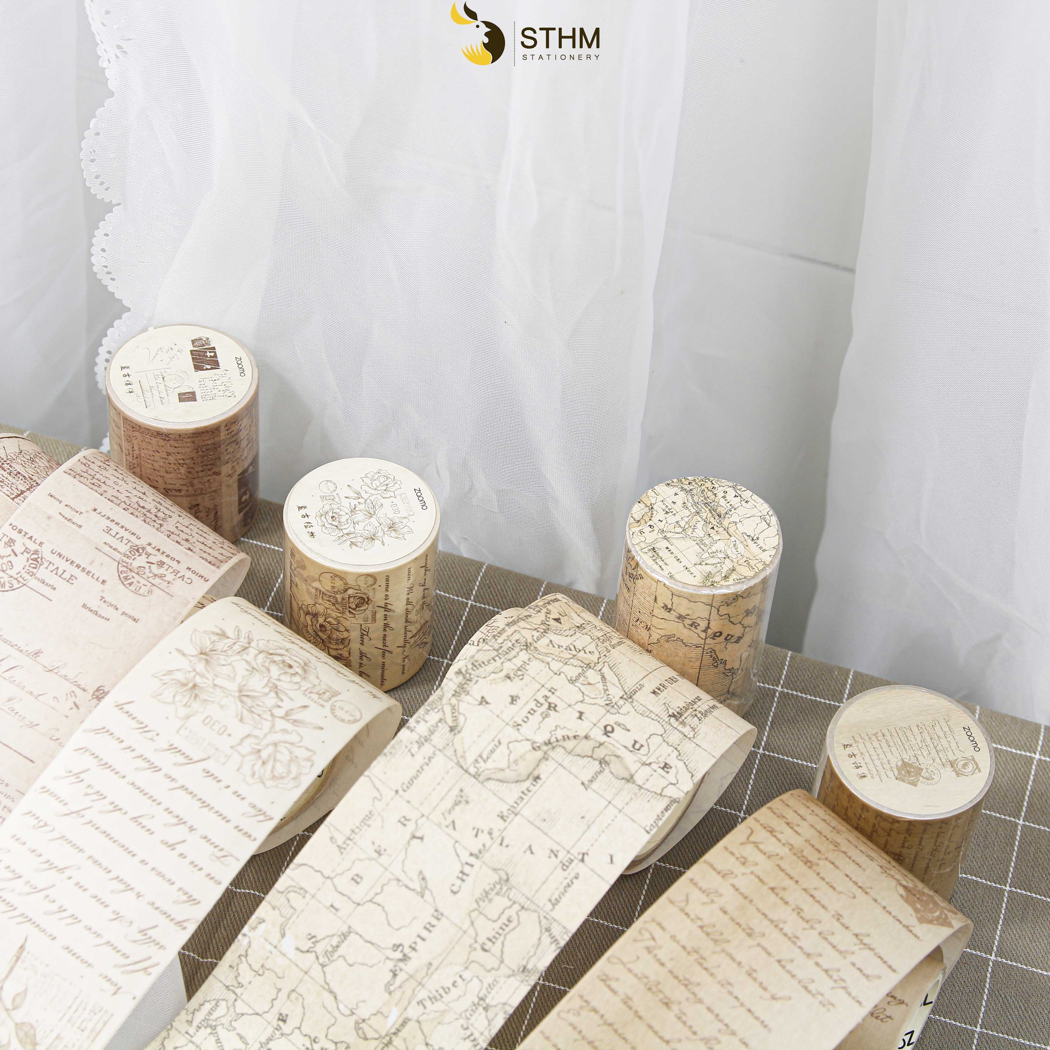 - Washitape - Băng dính trang trí sổ vintage - Lẻ cuộn