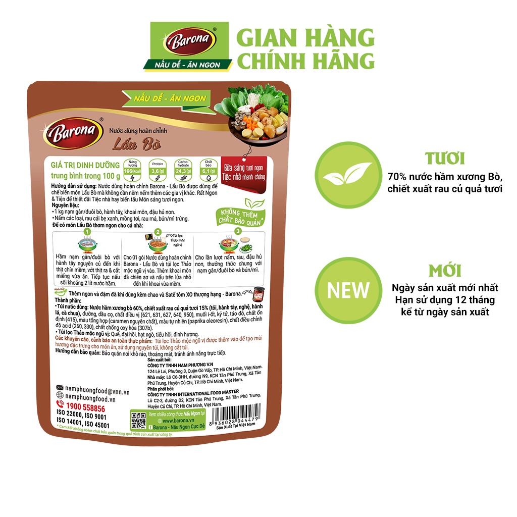 Nước Dùng Hoàn Chỉnh Barona - Lẩu Bò 164g