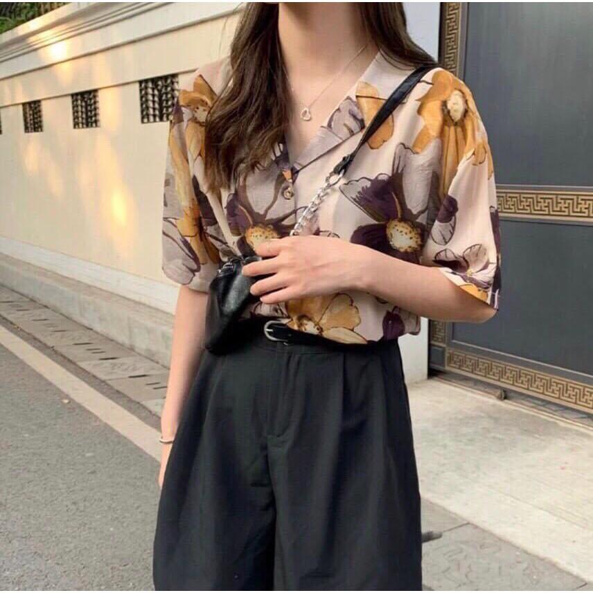 Áo sơ mi hoa hoa cổ kí giả xinh xắn free size