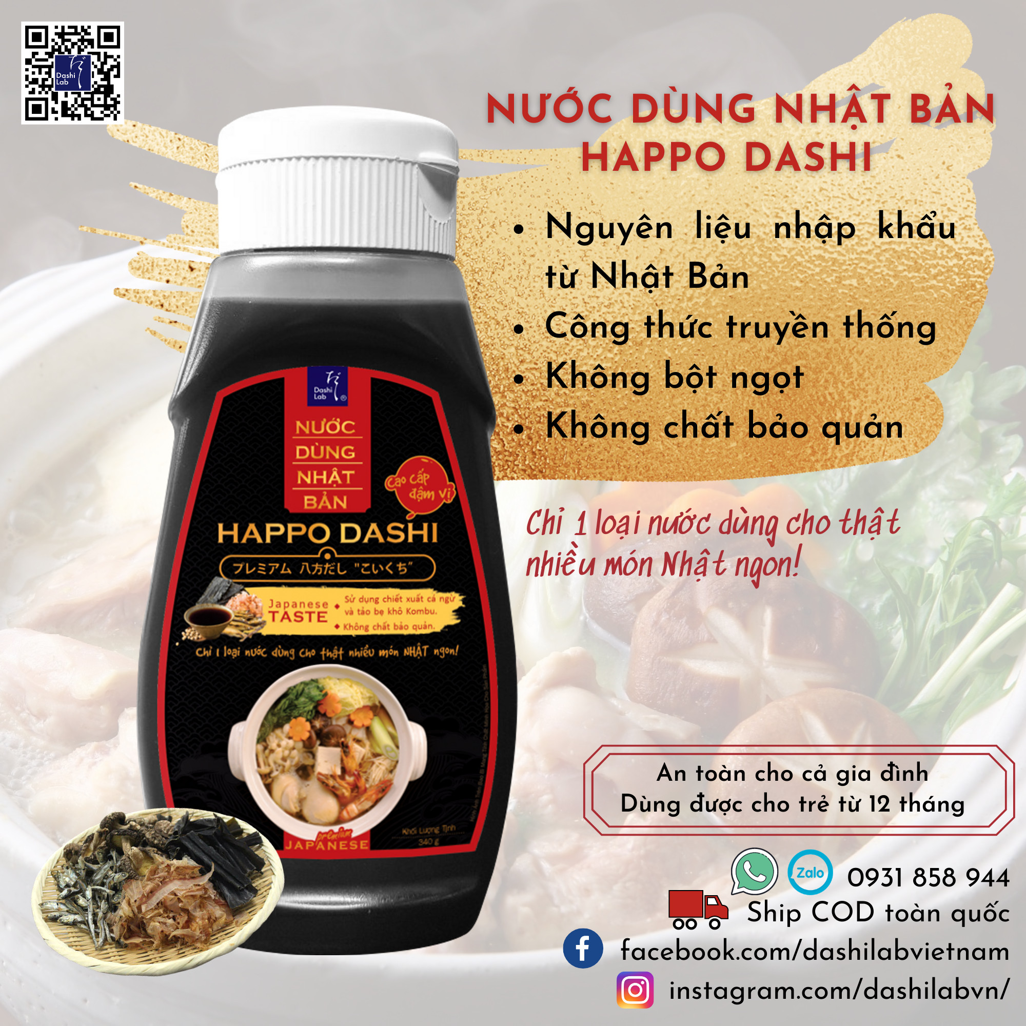 Nước Dùng Happo Dashi Nhật Bản Cao Cấp (Vị đậm) - Dashi Lab - 340g/chai