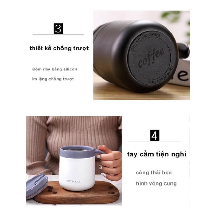 Cốc Giữ Nhiệt Đựng Coffee Hot and Cool - Ly Giữ Nhiệt Inox 304 Cao Cấp An Toàn Cho Sức Khỏe Dung Tích 500ml