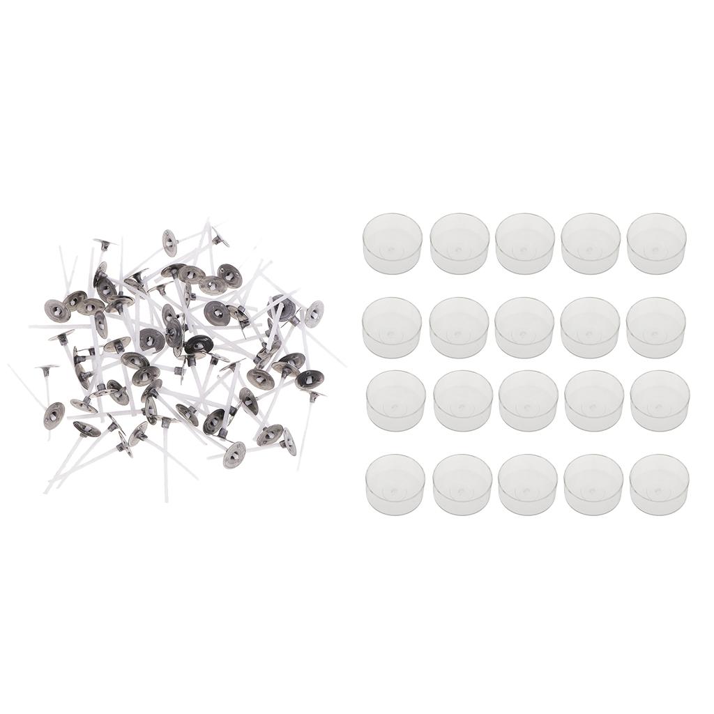 100x Trước Bông Sáp Nến Bấc Và 20x Nhựa Trong Suốt Vòng Hình Nến Tealight Cốc Trống Khuôn Mẫu, nến Làm Chất Liệu