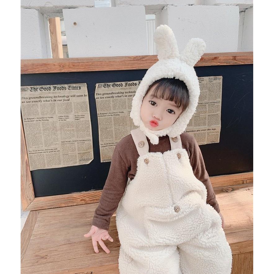 Mũ len TAI THỎ khóa dán cho bé trai bé gái từ 0-3 tuổi