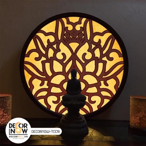 Đèn Hào Quang Phật In Tranh Trúc Chỉ CNC DECORNOW 30,40 cm, Trang Trí Ban Thờ, Hào Quang Trúc Chỉ VÂN GỖ DCN-TCC19