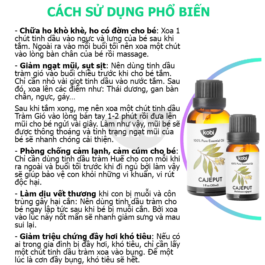 Tinh Dầu Tràm Gió Cajeput Kobi Nguyên Chất Tốt Cho Trẻ Sơ Sinh (50ml)