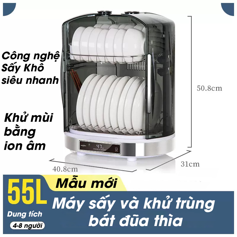 Tủ Sấy Chén Bát, Máy Sấy và Khử Trùng Bát Đũa Bằng ion âm siêu sạch mẫu mới 55L