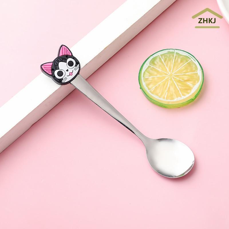 Muỗng Uống Cà Phê Bằng Thép Không Gỉ Với Tay Cầm Silicone Kiểu Dáng Hoạt Hình Xinh Xắn