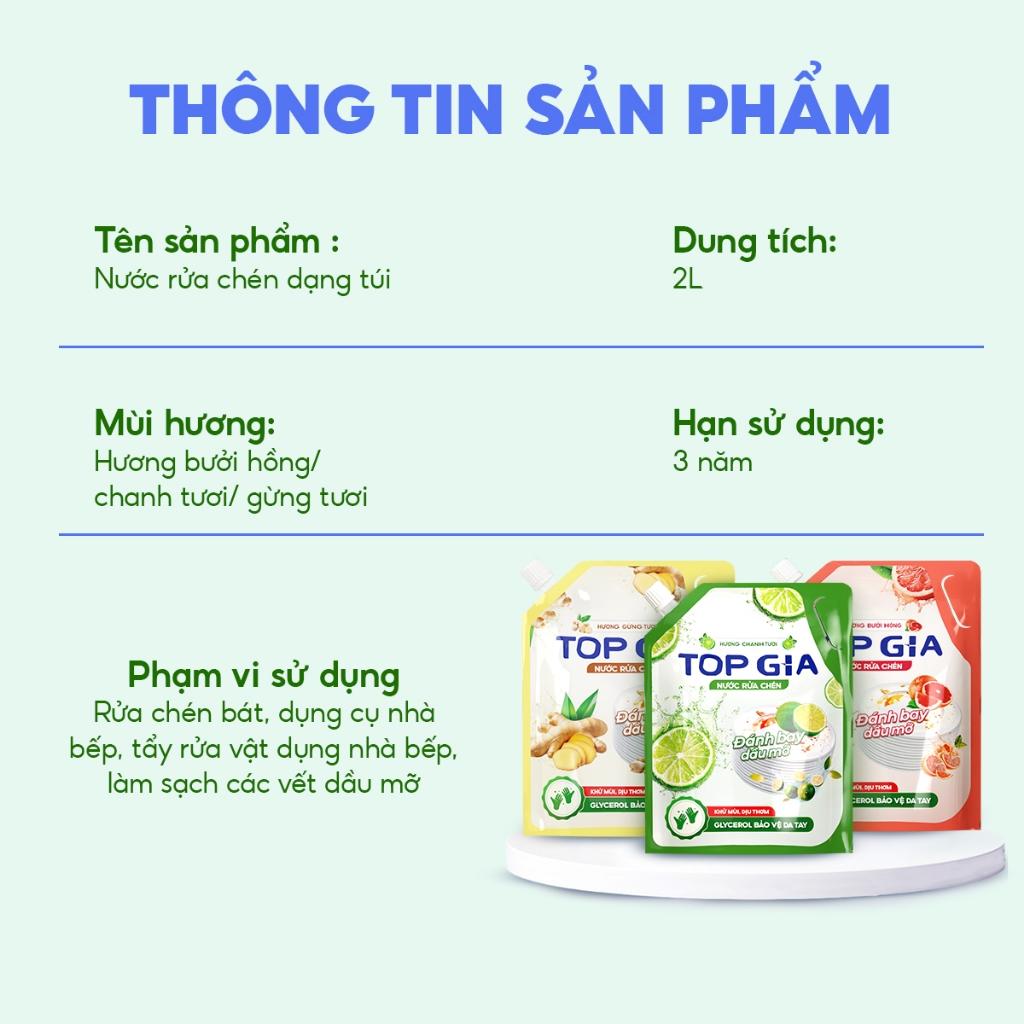 nước rửa chén TOPGIA thiên nhiên,túi 2L an toàn và hiệu quả cho cả gia đình. - Chanh - Làm sạch sâu