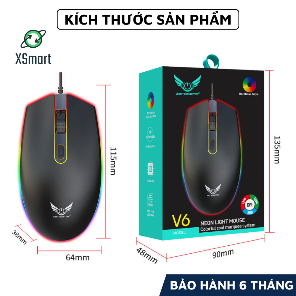 Chuột Máy Tính Gaming Có Dây V6 Zero LED Rgb, Độ Chính Xác Cao cho chơi game và làm việc văn phòng-Hàng Chính Hãng