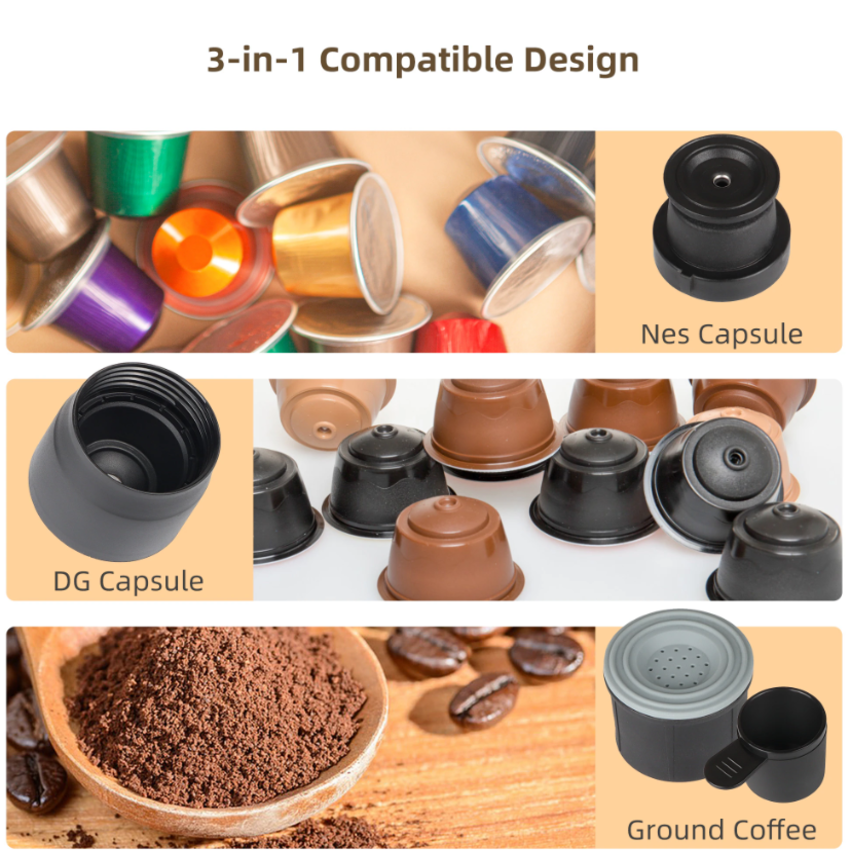 Máy pha cà phê mini cầm tay 3 trong 1 Biolomix HS8439 sử dụng Viên nén Nespresso, viên nang Dolce-Gust và bột cà phê - HÀNG NHẬP KHẨU