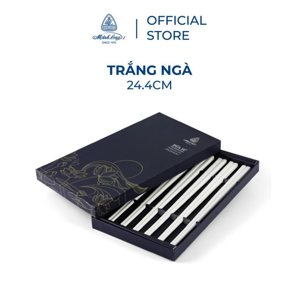 Bộ 06 đôi đũa sứ Minh Long 24.4 cm - Trắng ngà - Hộp giấy