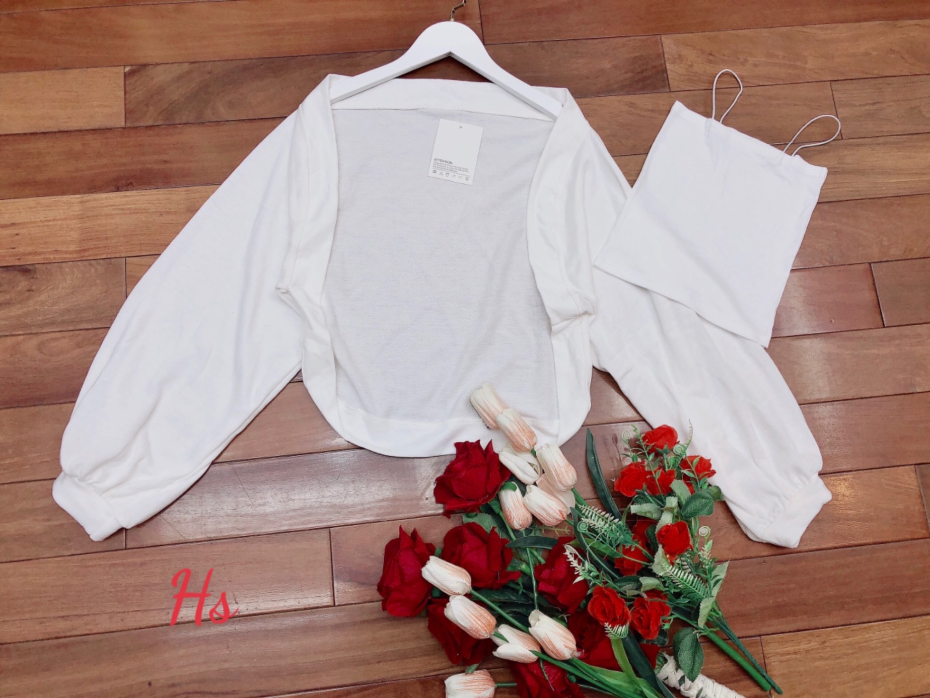 Bộ Áo Cánh Dơi Nữ Áo 2 Dây Set Áo Dài Tay Kèm Croptop Nữ Trắng