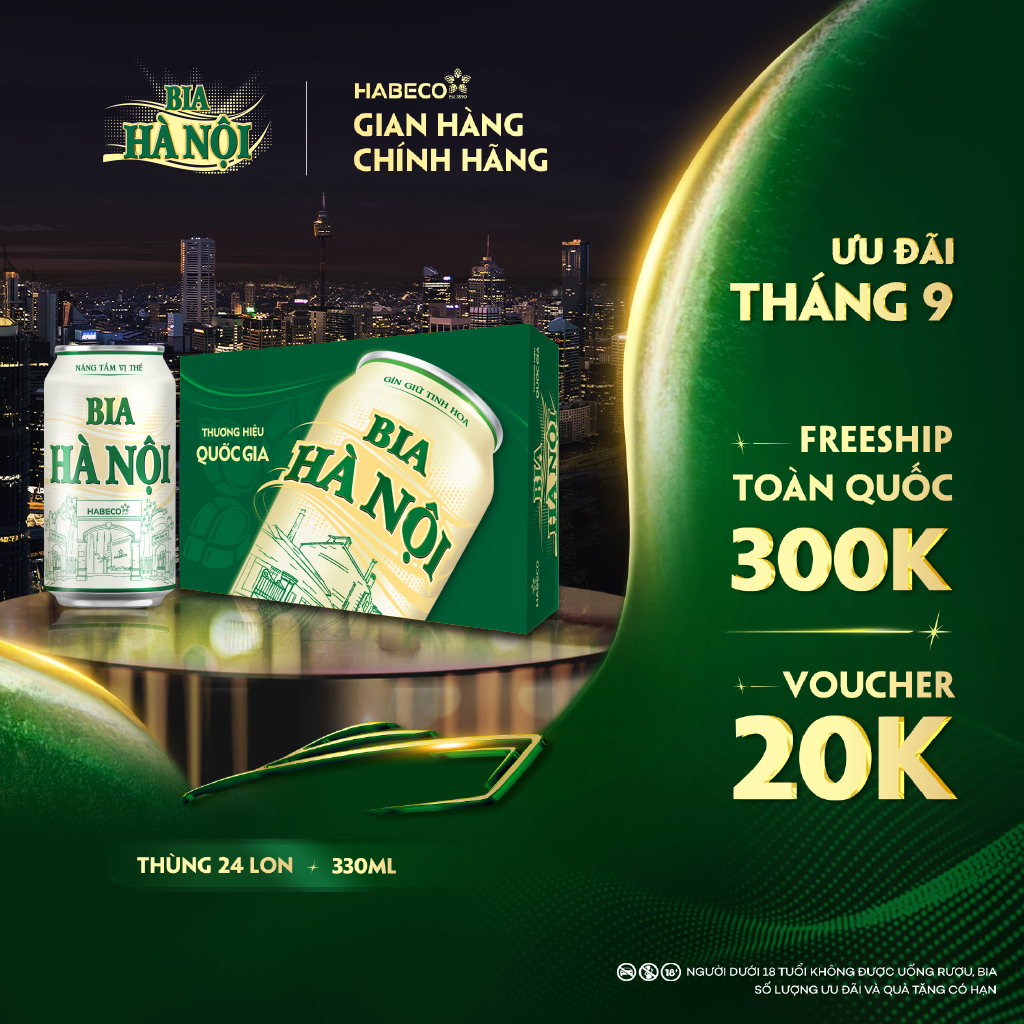 Bia Hà Nội Nhãn Xanh – Thùng 24 lon 330ml