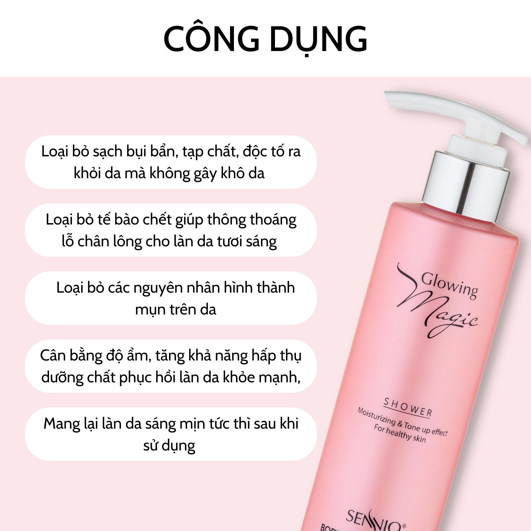 Kem ủ trắng body Sennio Glowing Magic Body Tone Up Shower dưỡng ẩm trắng da 200ml SNO 501