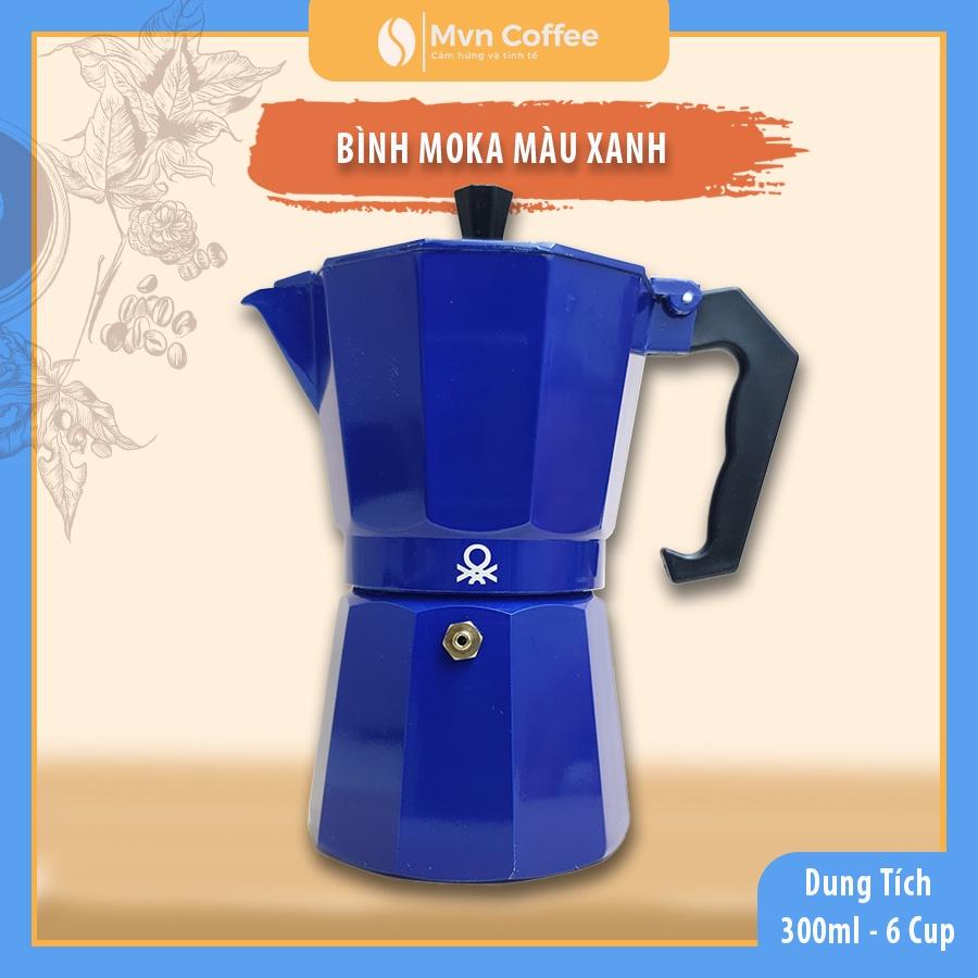 Bình pha cà phê moka kiểu Ý Màu Xanh Dương - Dung tích 300 ml được được 6 Cup - Mvn Coffee