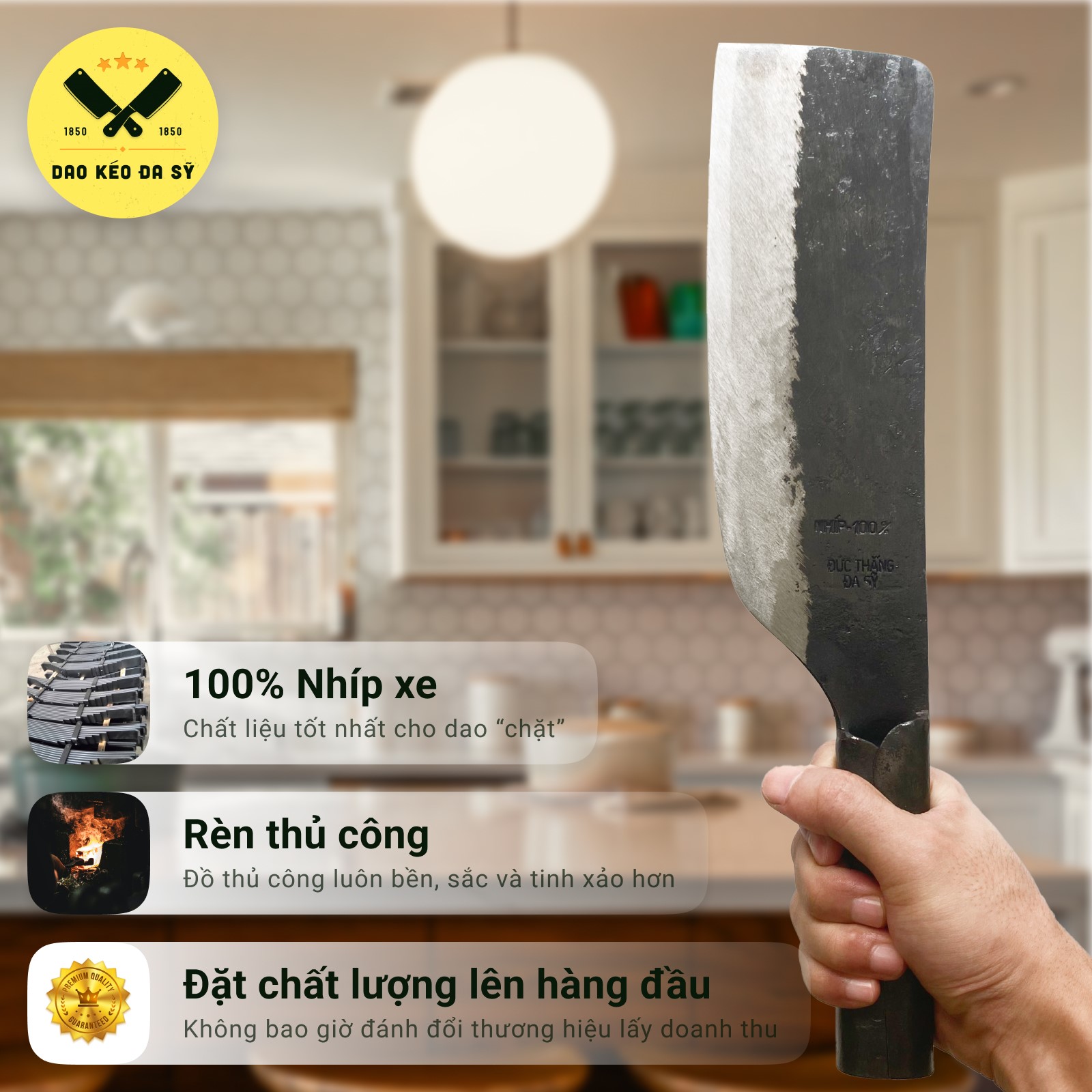 Dao chặt gà, dao chặt xương, dao chặt vịt - Dao chặt Đa Sỹ - 100% Nhíp xe siêu sắc