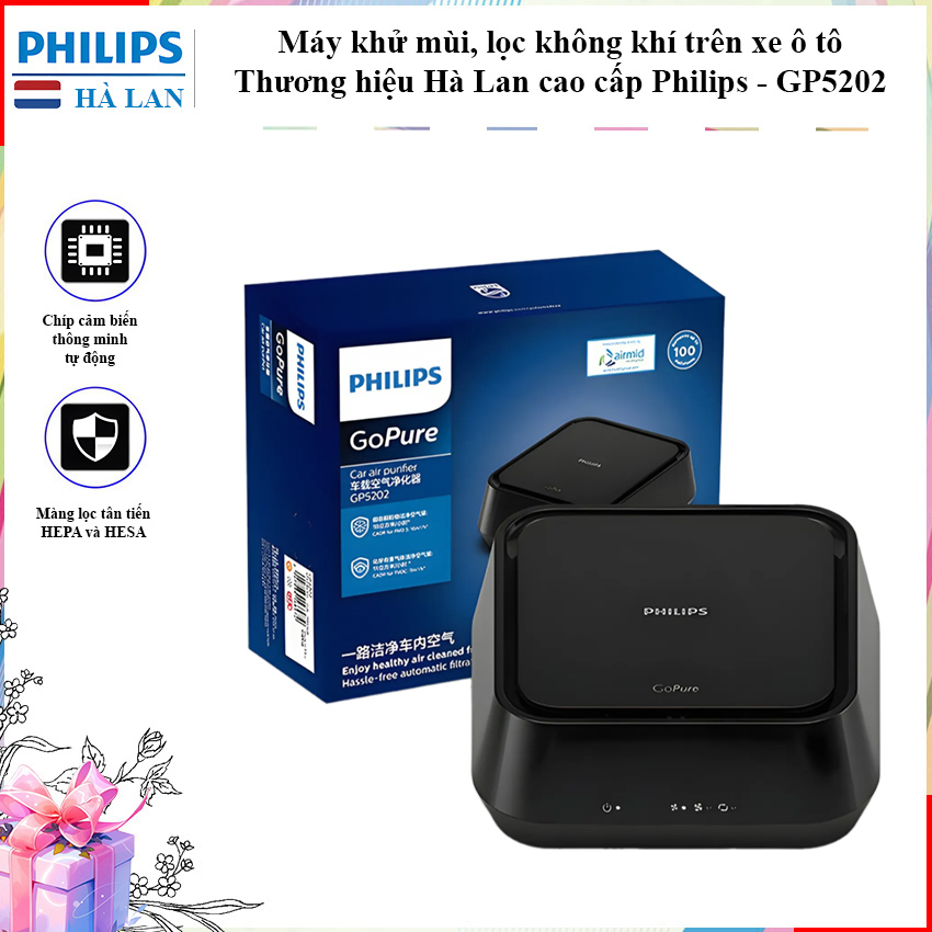 Máy khử mùi, lọc không khí trên xe ô tô. Thương hiệu Hà Lan cao cấp Philips - GP5202 - HÀNG NHẬP KHẨU (BẢO HÀNH 12 THÁNG)