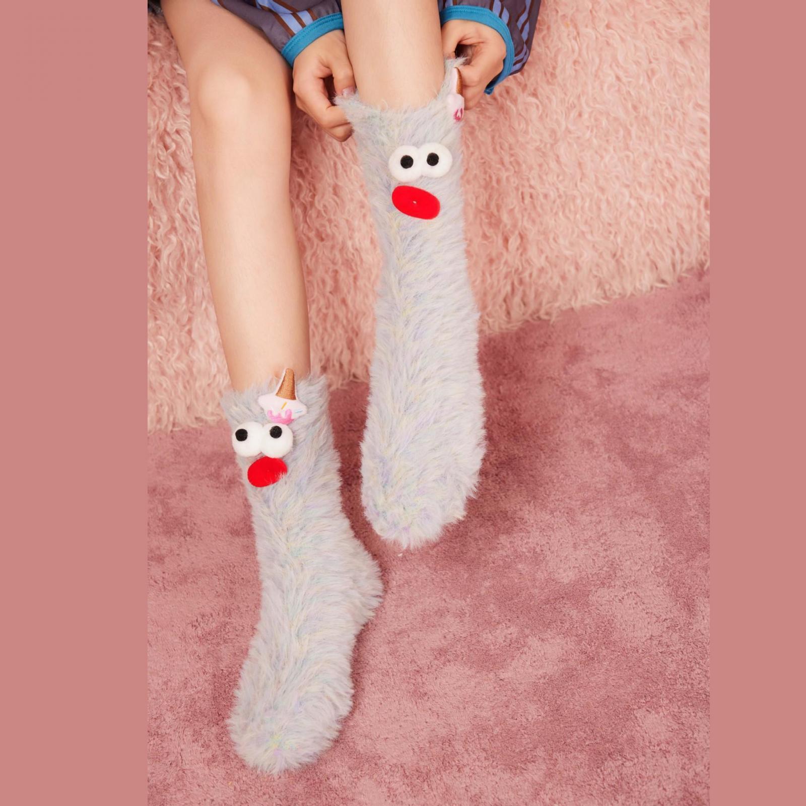 Womens Fuzzy Socks Cartoon Figure Crew Socks Soft Sleeping Socks Winter Warm