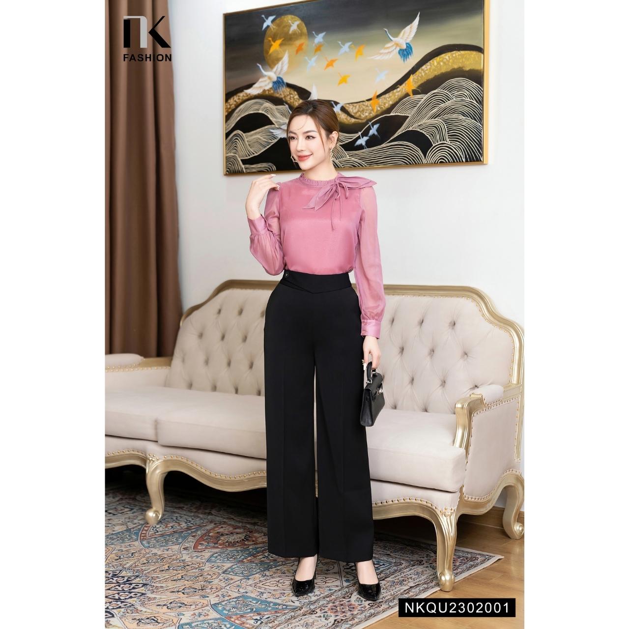 Quần Ống Rộng Cạp Chữ V Cúc Bọc NK FASHION Thiết Kế Thanh Lịch Chất Vải Nhập Hàn Cao Cấp Không Nhăn NKQU2302001