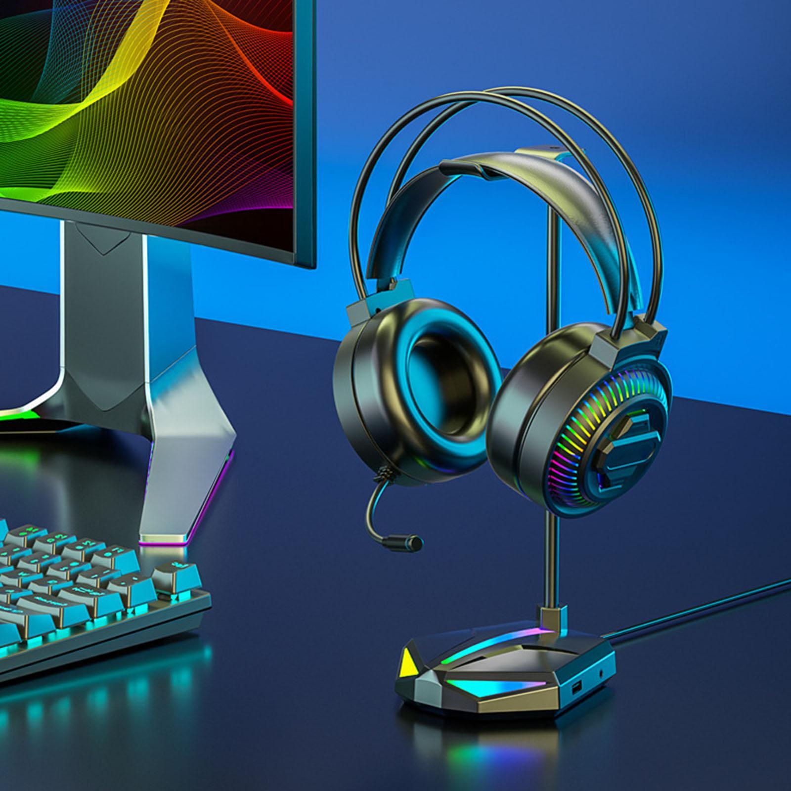 Gaming Headphone Wired 7-LED with Microphone for Computer Black USB