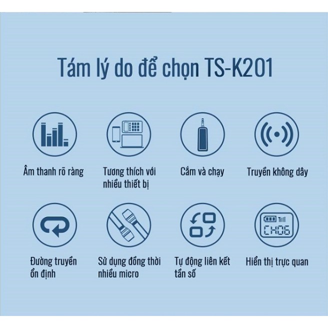 Mic không dây TS-K201 Takstar [Hàng chính hãng] - Micro Karaoke - sân khấu không dây đa năng Takstar