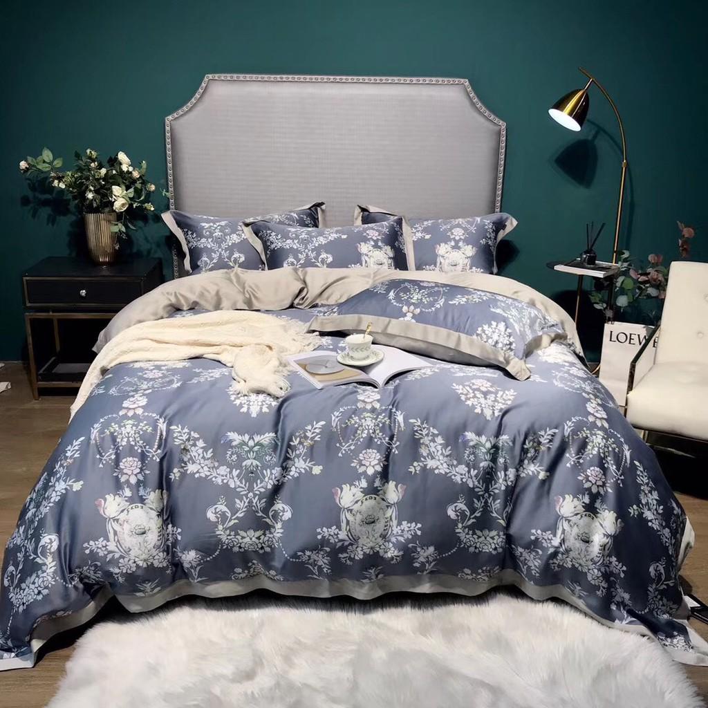 Bộ chăn ga gối cao cấp Tencel hoa 60s mềm mịn, mát lạnh