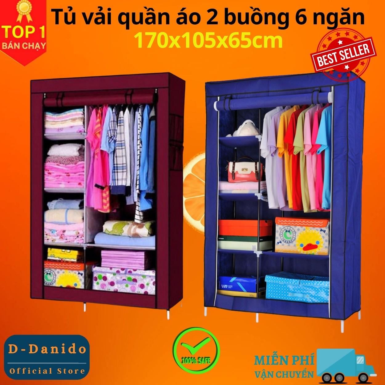 Tủ Quần Áo 2 Buồng 6 Ngăn Tiện Lợi, Tủ Vải 170cm Chất Lượng Cao Chắc Chắn, Vững Chãi - Hàng Chính Hãng miDoctor