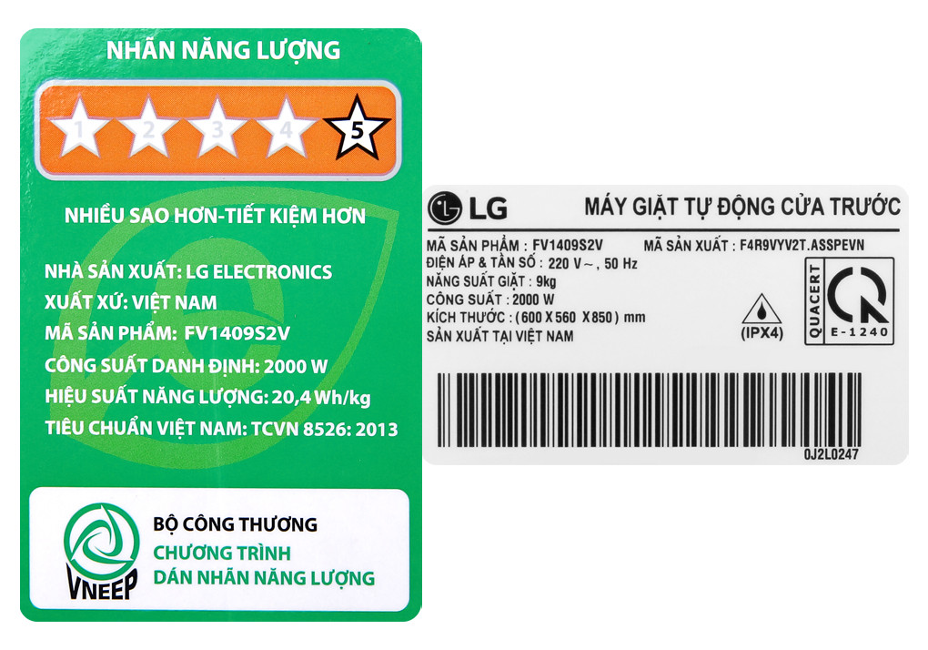 Máy giặt cửa trước inverter LG 9.0 kg FV1409S2V - Hàng chính hãng