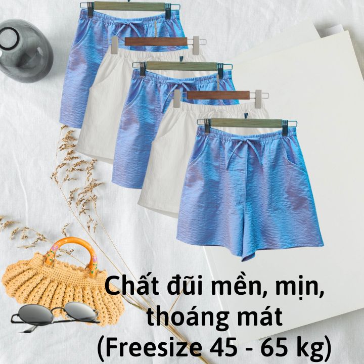Quần short đũi dáng váy form rộng freesize (48-65kg) chất vải đũi mềm thoáng mát