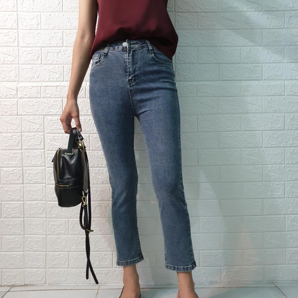 Quần jeans nữ cạp cao ống đứng co giãn cực tốt