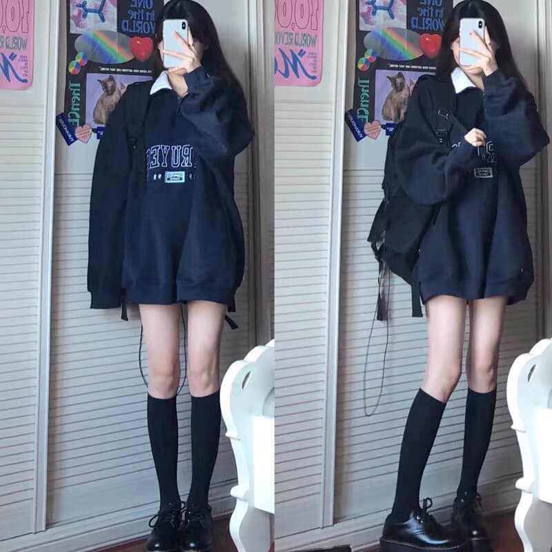 Áo Nỉ Nam Nữ Cổ Polo Trắng Nổi Bật, Áo Hoodies Cổ khoá Bẻ V 1998 Thời Trang