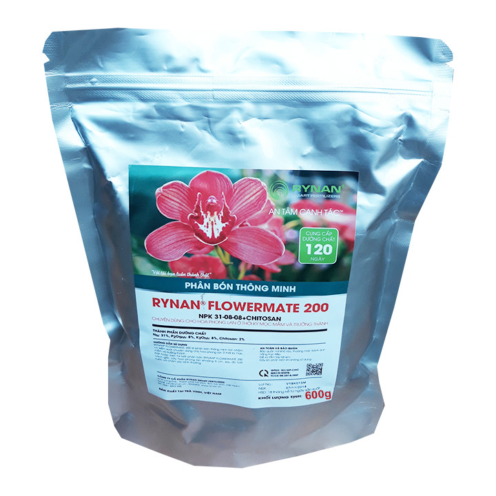 Phân Bón Thông Minh Rynan Flowermate 200 (Túi Lọc 600g) - Dùng Cho Phong Lan Thời Kỳ Cây Con Mọc Mầm, Tốt Lá, Đi Ngọn