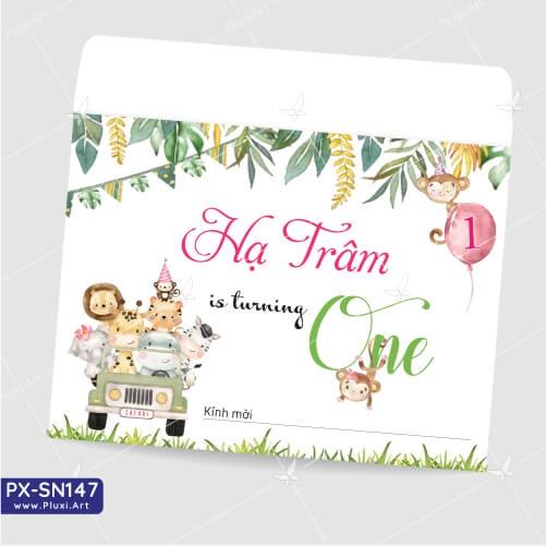 Thiệp thôi nôi – sinh nhật Pluxi bé gái Chủ đề Rừng Xanh - PX_SN147