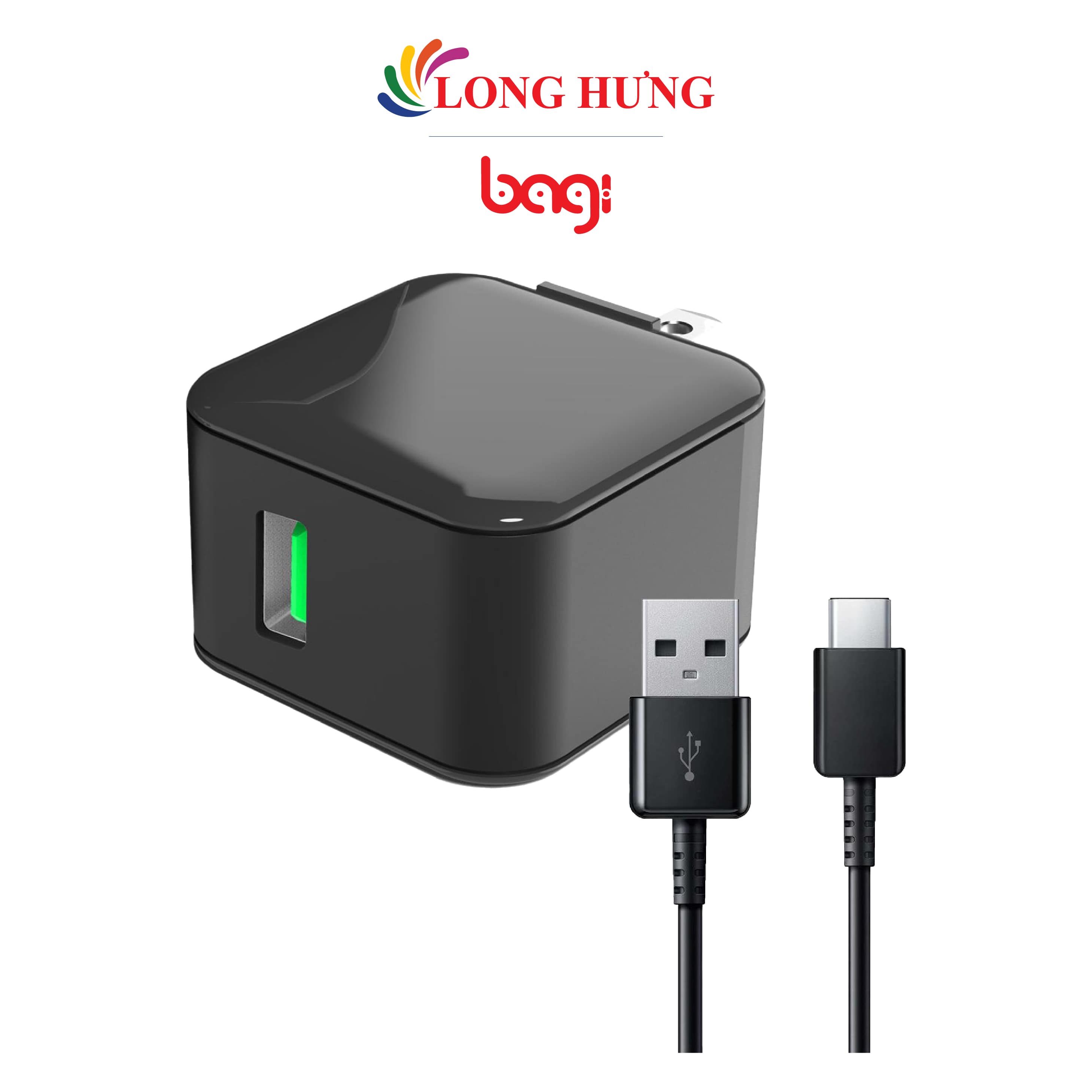 Combo cốc sạc Bagi QC 3.0 2A 1USB + Cáp USB Type-C 2.0 1.2m CB-M30n - Hàng chính hãng