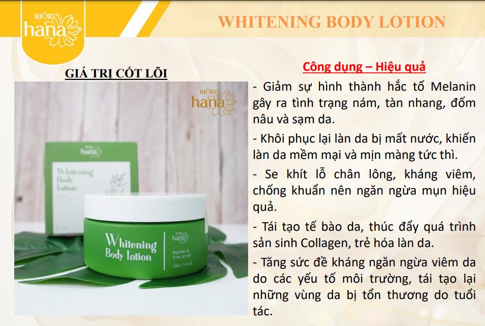 Kem Body Dưỡng Trắng Mịn Da RIORI WHITENING BODY LOTION 200g