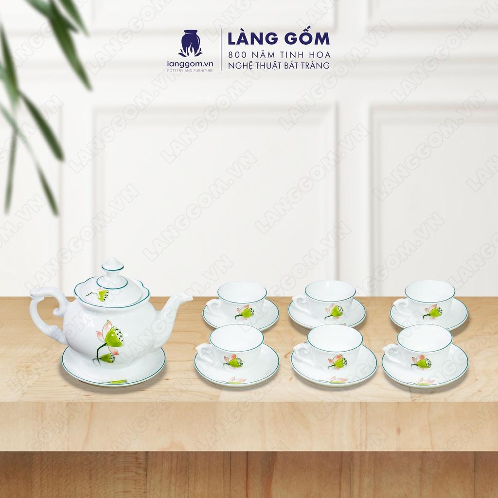 Bộ ấm chén phú quý vẽ đài sen - Gốm sứ Bát Tràng - LÀNG GỐM