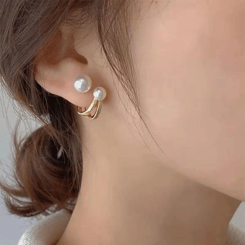 Khuyên tai móc ngọc kiểu retro hàn quốc
