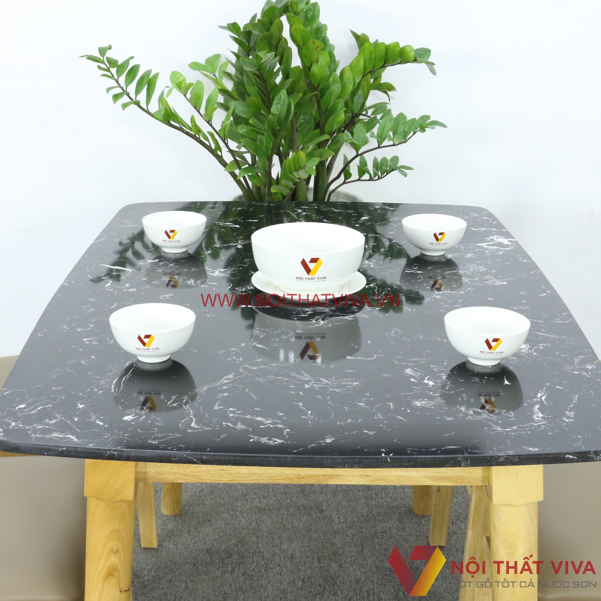 Bộ Bàn Ăn 4 Ghế Nhỏ Gọn Gỗ Cao Su Mặt Đá Hoa Cương Bền Đẹp Giá Rẻ