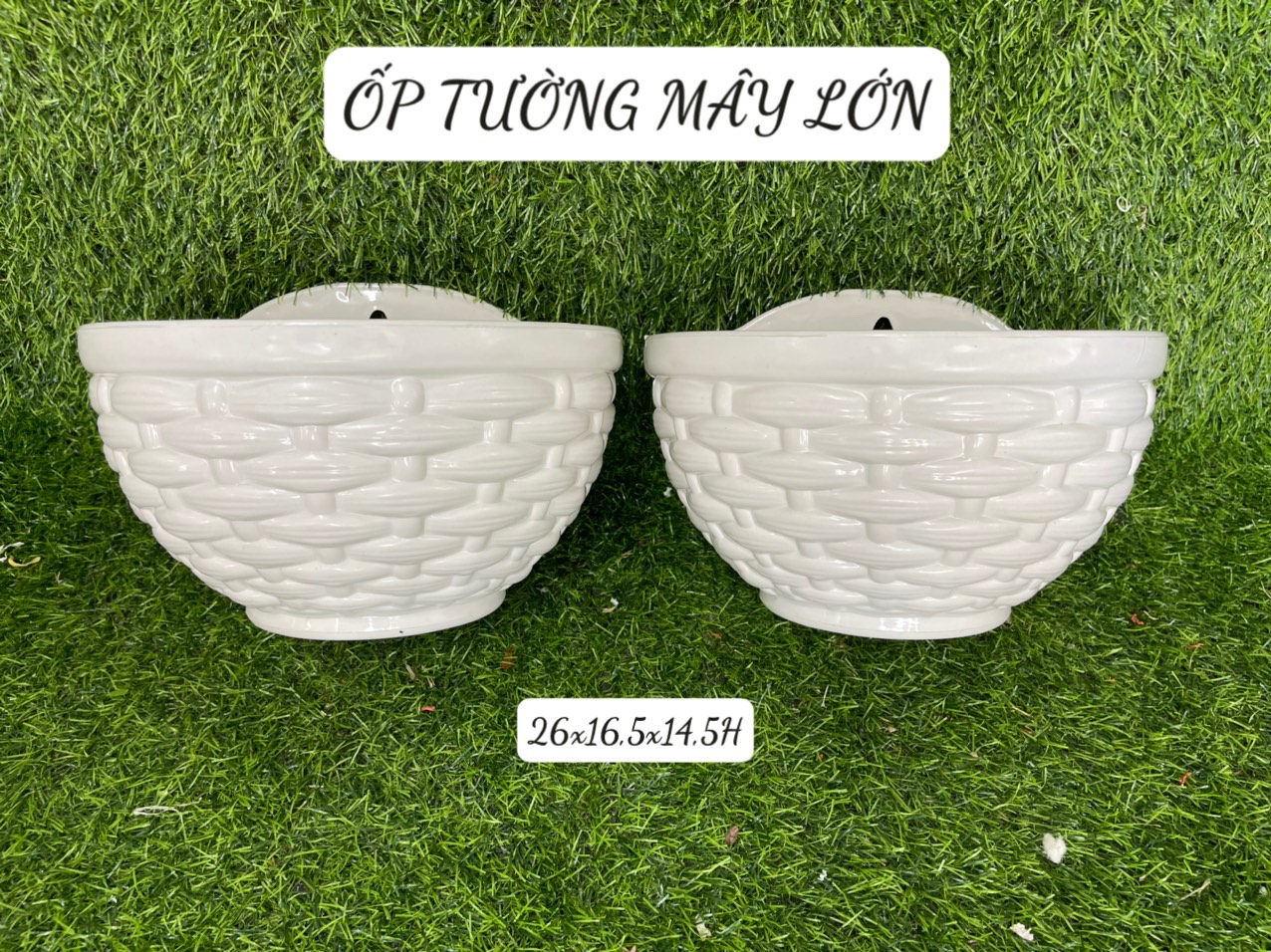 10 Chậu trồng hoa ốp tường đan mây - chậu treo tường to KT 26 x 16.5 x 14.5H