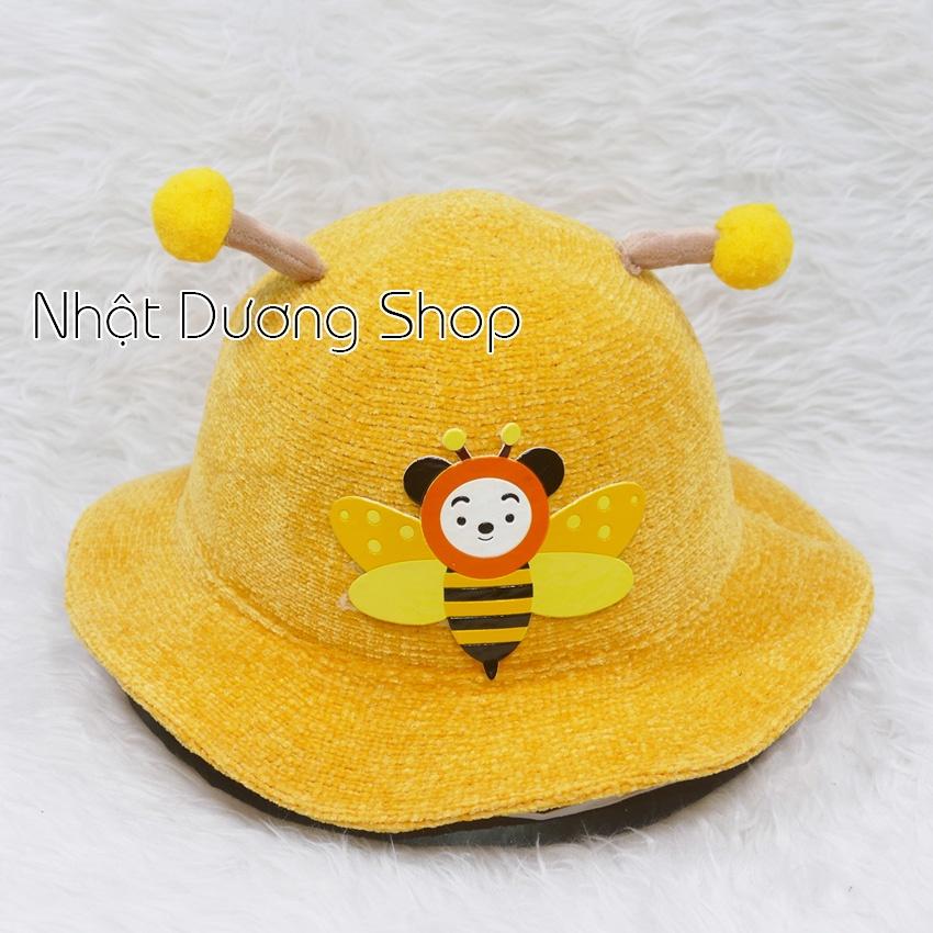 Nón tai bèo vành gợn sóng mũ tai bèo vành rộng hàng Quảng Châu dán hình con ong vàng dành cho trẻ em từ 2-4 tuổi.