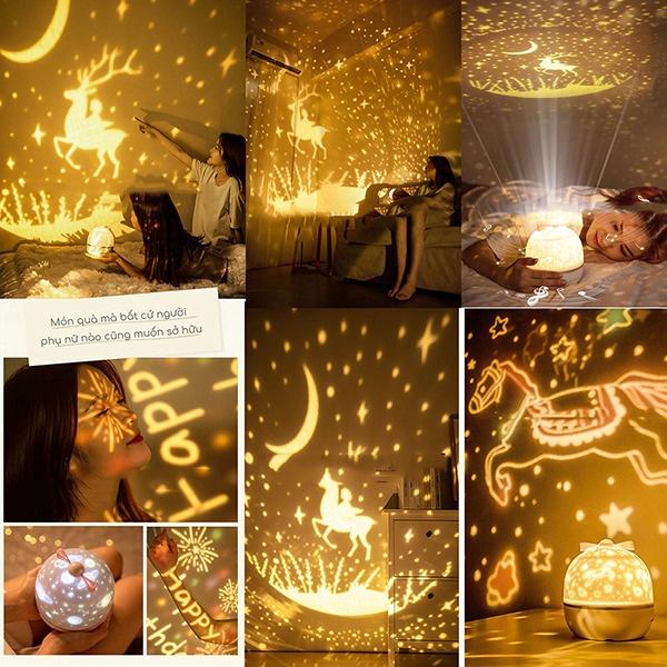 Đèn chiếu sao trang trí phòng xoay tự động 3D siêu đẹp