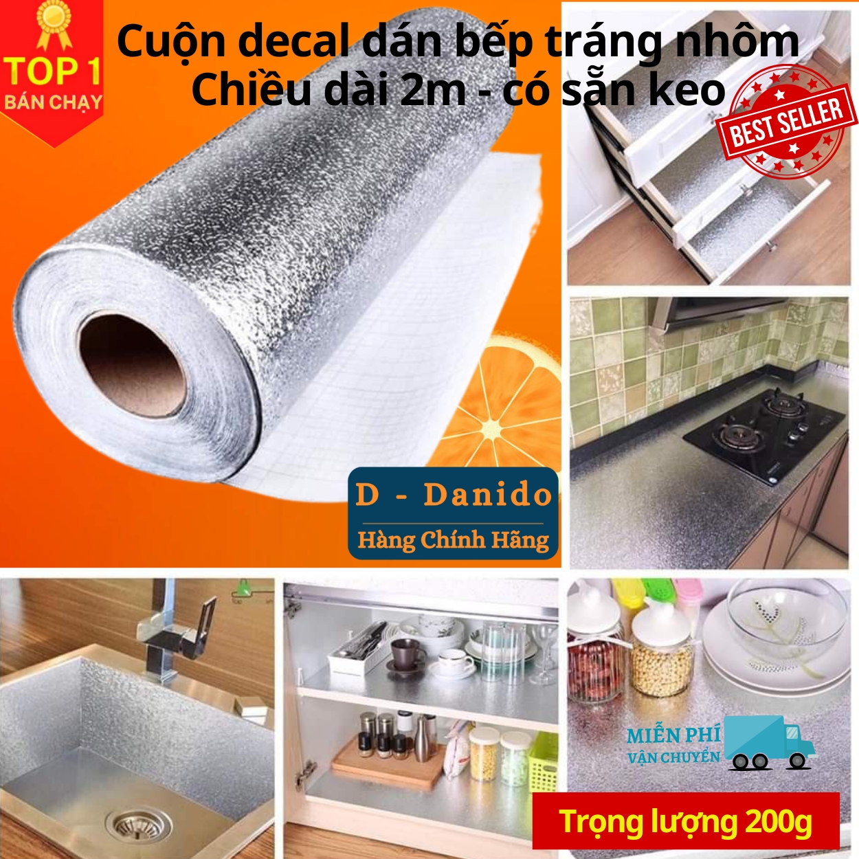 Cuộn Decal Dán Bếp Chọn Chiều Dài Giấy Decal Dán Tường Tráng Nhôm Cách Nhiệt Cao Cấp Chính Hãng