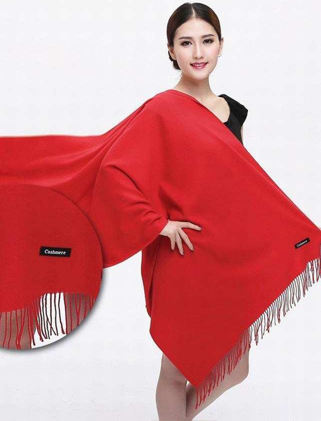 Khăn Choàng Cổ Len Dạ Màu Đỏ Trơn - Cashmere - 200x60cm - Mã KC082