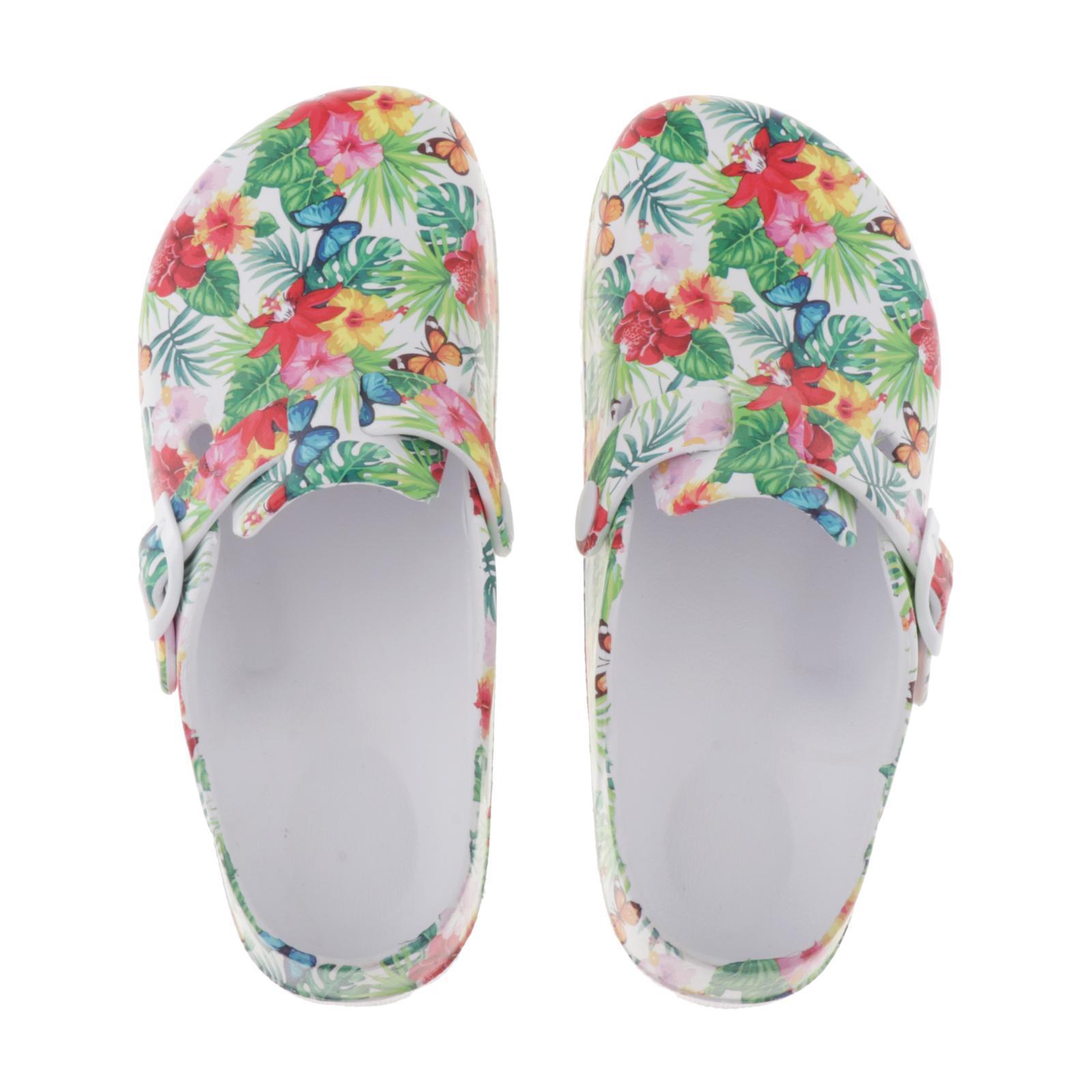 Womens Flower Printed Chef Clogs Shoes - Non Slip Work Nursing Shoes 36 37